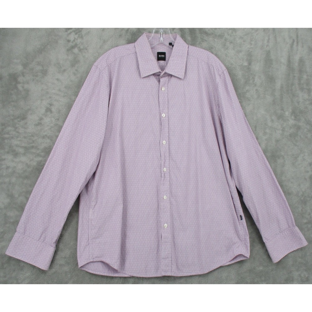 BOSS Shirt Mens Size XL Purple White Striped Long Sleeve Button Up Lex Classic